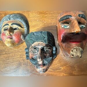 1972 Handcrafted Mexican Carnival Wooden Masks Set